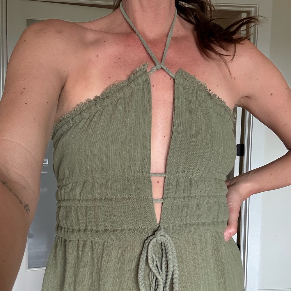 Olive Green Linen Jumpsuit from Bali
